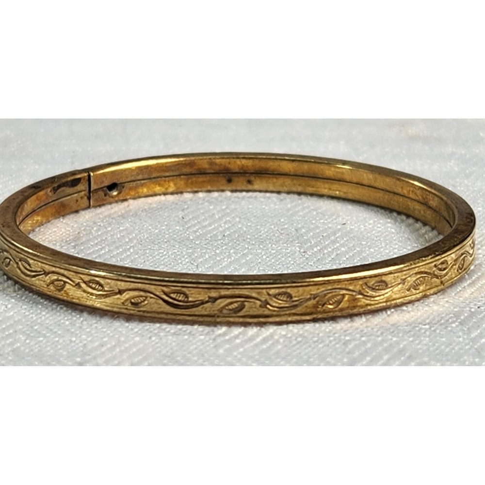 Antique Victorian Child Baby Bangle Bracelet Gold Filled Engraved Vines Clasp